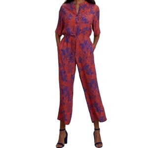 The Kit Issa Jumpsuit Button Front Side Hand Pockets Orange Complication Medium